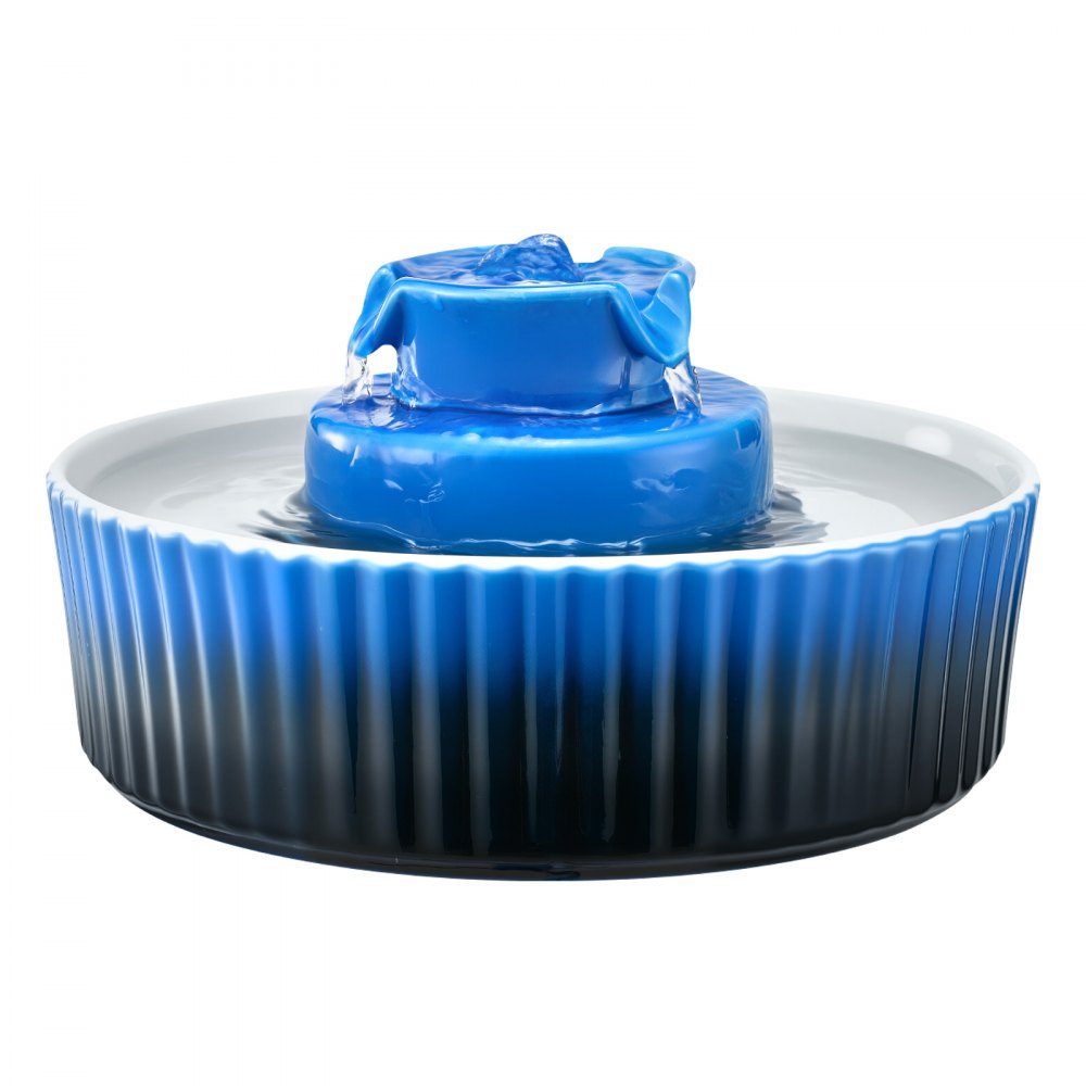 VEVOR Ceramic Cat Water Fountain, 2.1L/71oz Cupcake Pet Fountain, Porcelain Cat Water Dispenser with Ultra-Quiet Pump, 360° Drinking Area and Multi-Layer Filtration System, for Cats and Dogs (Blue)