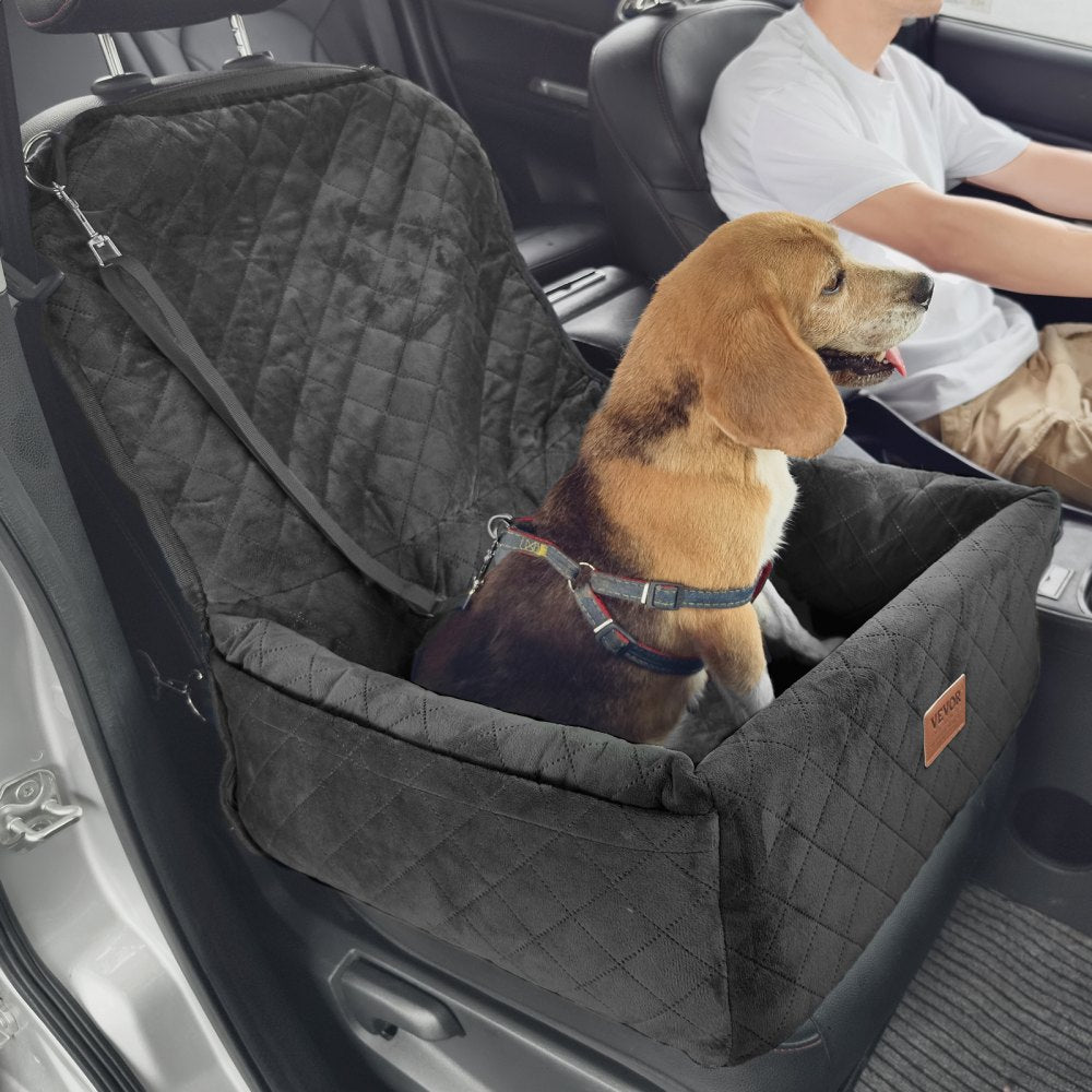 VEVOR Dog Car Seat, Dog Booster Seat for Car with A Storage Pocket, Clip-On Safety Leash, Sponge and PP Cotton Filling, Dog Car Bed for Small & Medium Dog up to 40lbs, Black