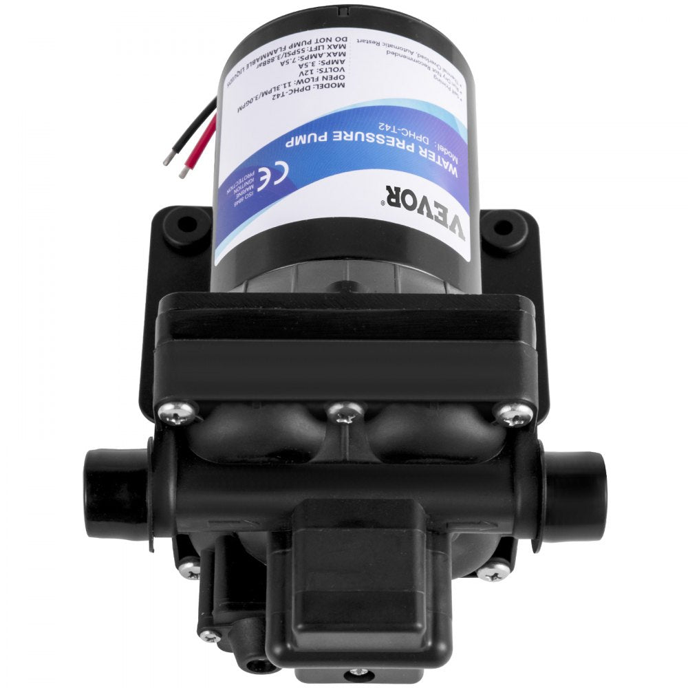 VEVOR Fresh Water Pump, 12 V Self Priming Sprayer Pump, 3 GPM RV Water Pump, with Pressure Switch 55 PSI Self Priming Water Pump, Detachable Strainer 12V Diaphragm Pump for RV Camper Marine Boat Lawn