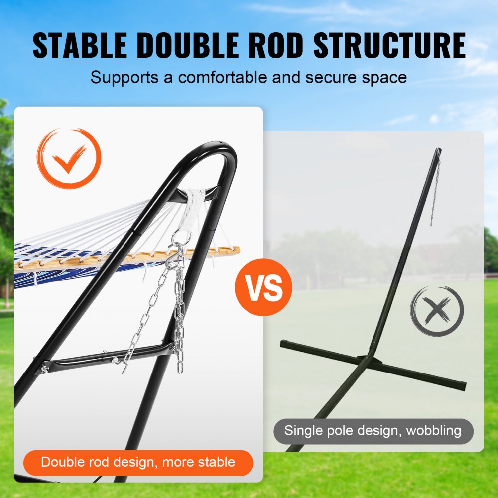 VEVOR Universal 2 Person Hammock Stand, Adjustable Heavy Duty 550 lbs Capacity Hammock Stand Fits 7.5-13.5 ft Hammocks for Outdoor and Indoor Portable Hammock Stand with Chain, Hook, and Carrying Bag