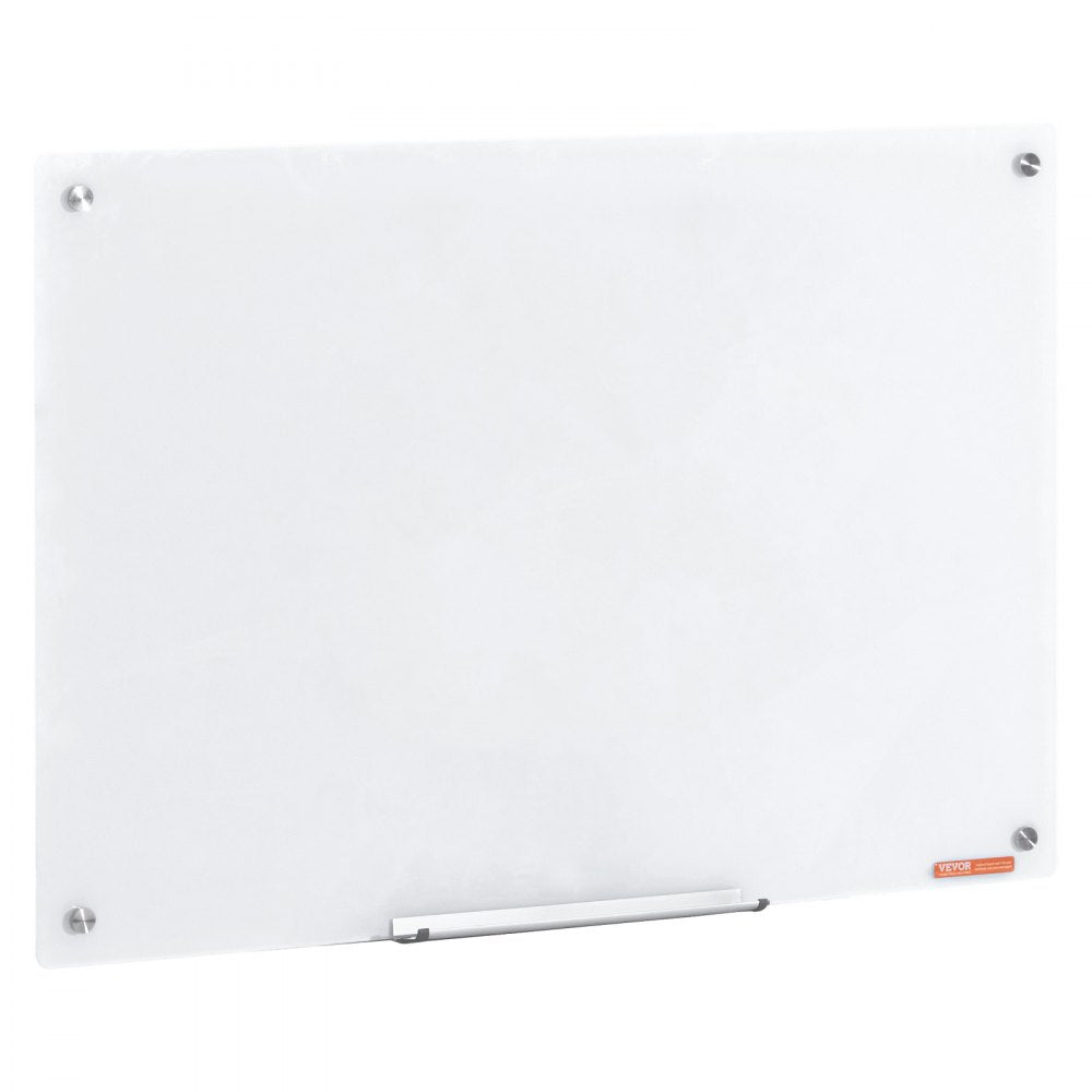 VEVOR Magnetic Glass Whiteboard, Dry Erase Board 36"x24", Wall-Mounted Large White Glassboard Frameless, with Marker Tray, an Eraser and 2 Markers, White