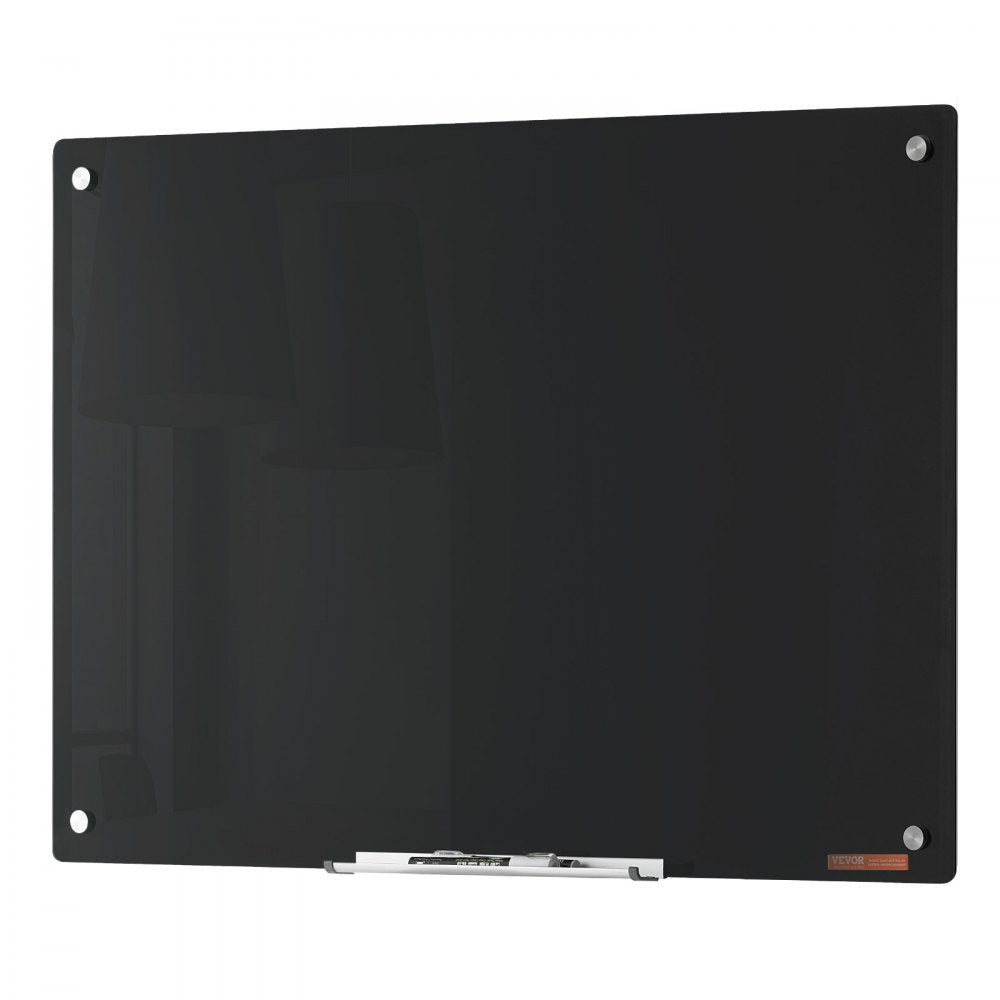 VEVOR Magnetic Glass Whiteboard, Dry Erase Board 36"x24", Wall-Mounted Large White Glassboard Frameless, with Marker Tray, an Eraser and 2 Markers, Black