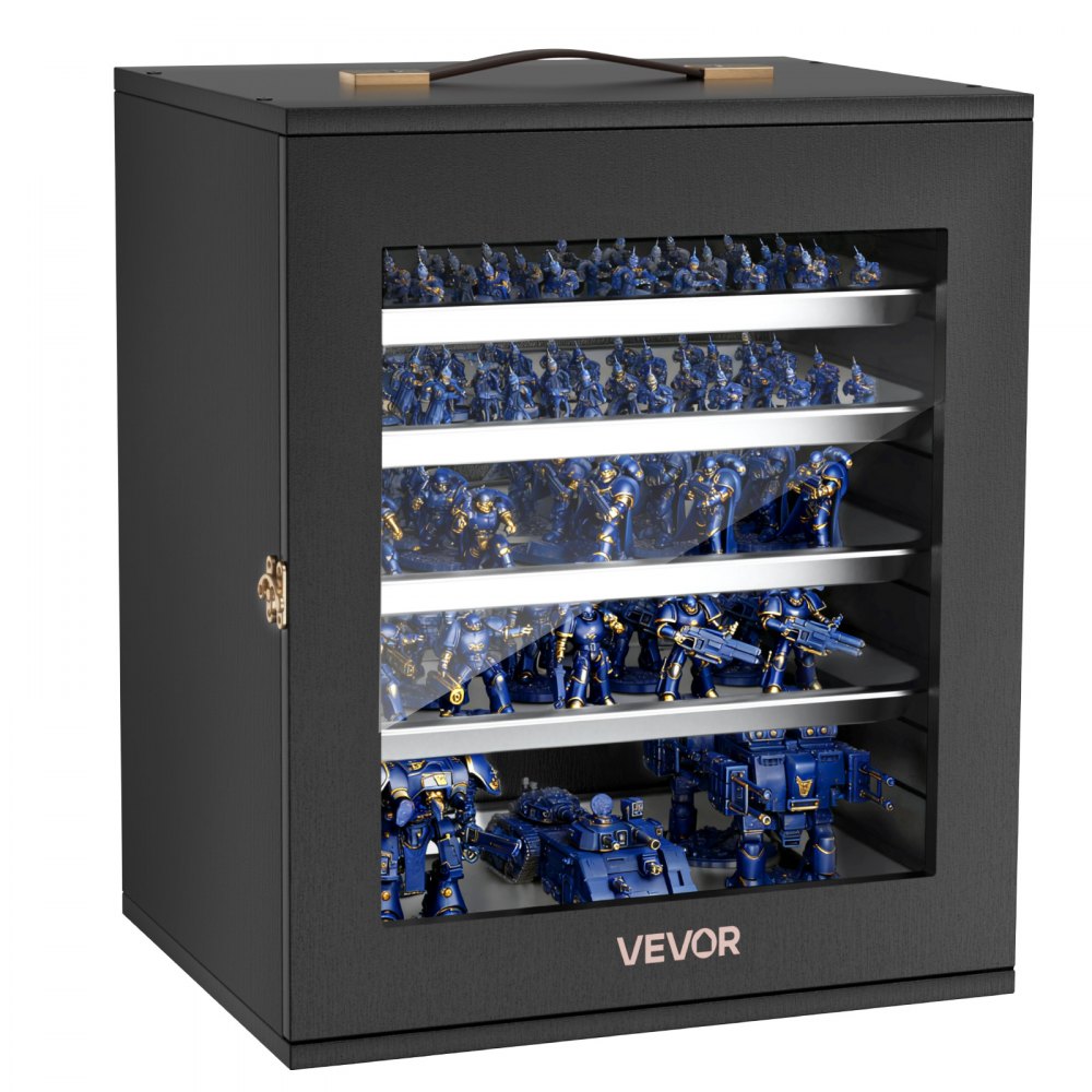 VEVOR Miniatures Storage Case, Warhammer Carrying Case Fits for 2500-3500 Scale Models, Wooden Miniatures Display Holder with 5 Tray & 13 Slots, Miniature Case for Collectible (Minis Not Included)