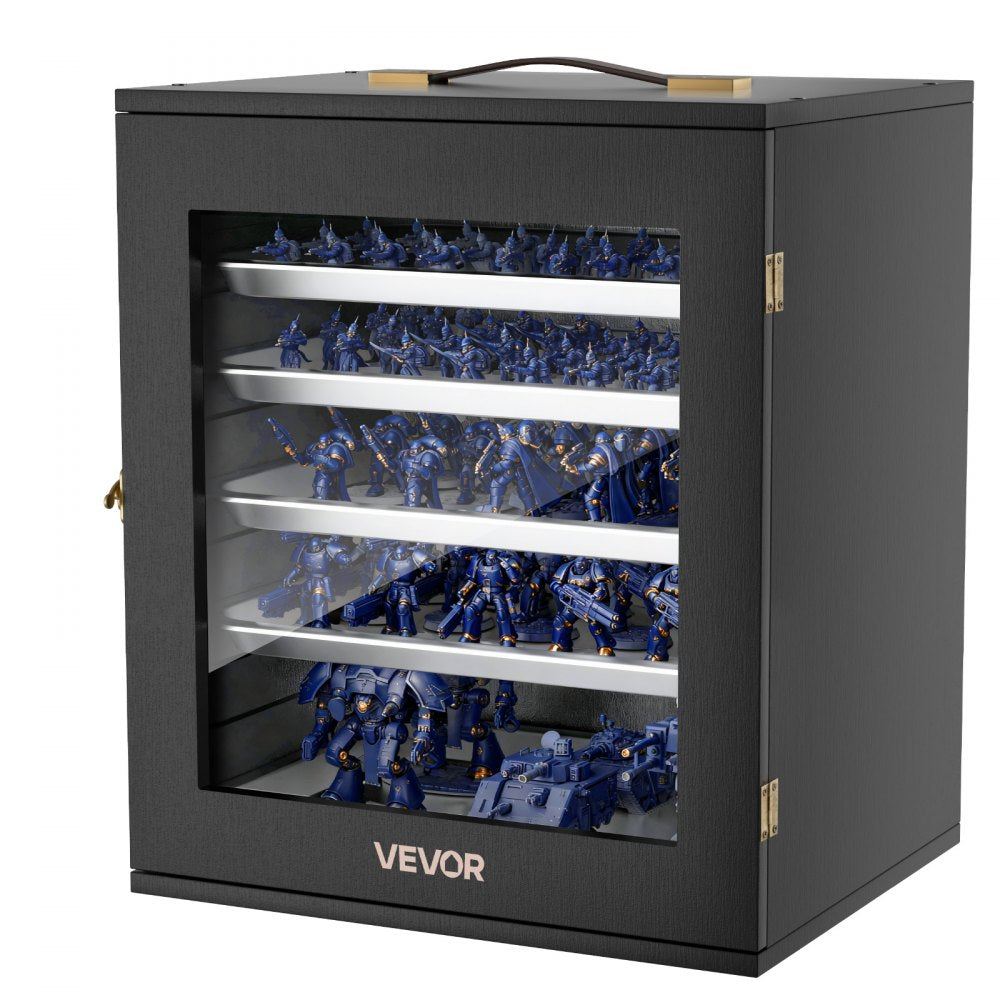 VEVOR Miniatures Storage Case, Warhammer Carrying Case Fits for 2500-3500 Scale Models, Wooden Miniatures Display Holder with 5 Tray & 13 Slots, Miniature Case for Collectible (Minis Not Included)