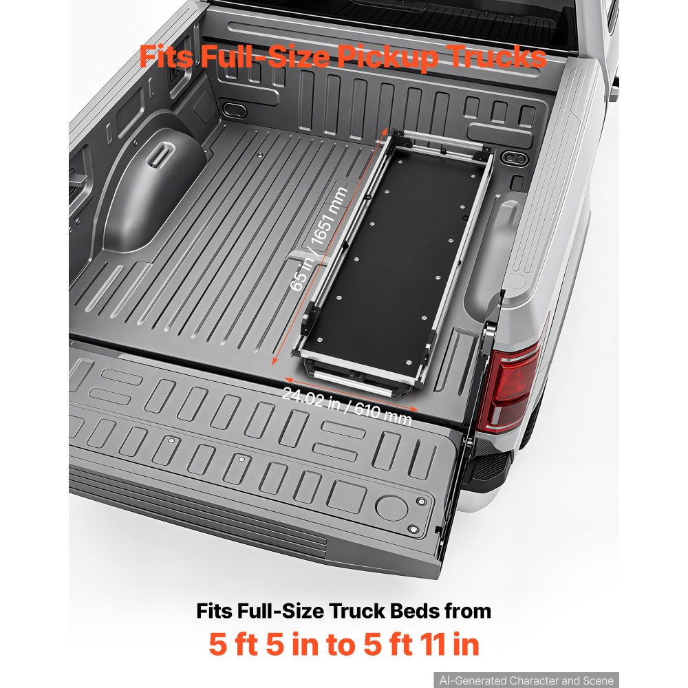 VEVOR Slide-Out Truck Bed Cargo Tray 600 lbs Capacity Fits 5'5"-5'11" Beds, Heavy-Duty Bed Slide, for Full-Size Pickup Trucks, 75% Extension, Easy Tailgate Access, Sliding Storage Organizer System