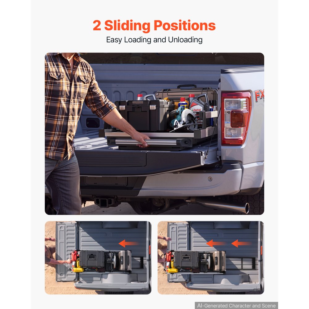 VEVOR Slide-Out Truck Bed Cargo Tray 600 lbs Capacity Fits 5'5"-5'11" Beds, Heavy-Duty Bed Slide, for Full-Size Pickup Trucks, 75% Extension, Easy Tailgate Access, Sliding Storage Organizer System