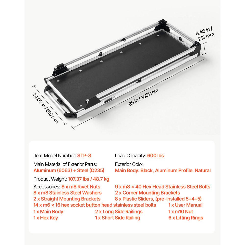 VEVOR Slide-Out Truck Bed Cargo Tray 600 lbs Capacity Fits 5'5"-5'11" Beds, Heavy-Duty Bed Slide, for Full-Size Pickup Trucks, 75% Extension, Easy Tailgate Access, Sliding Storage Organizer System