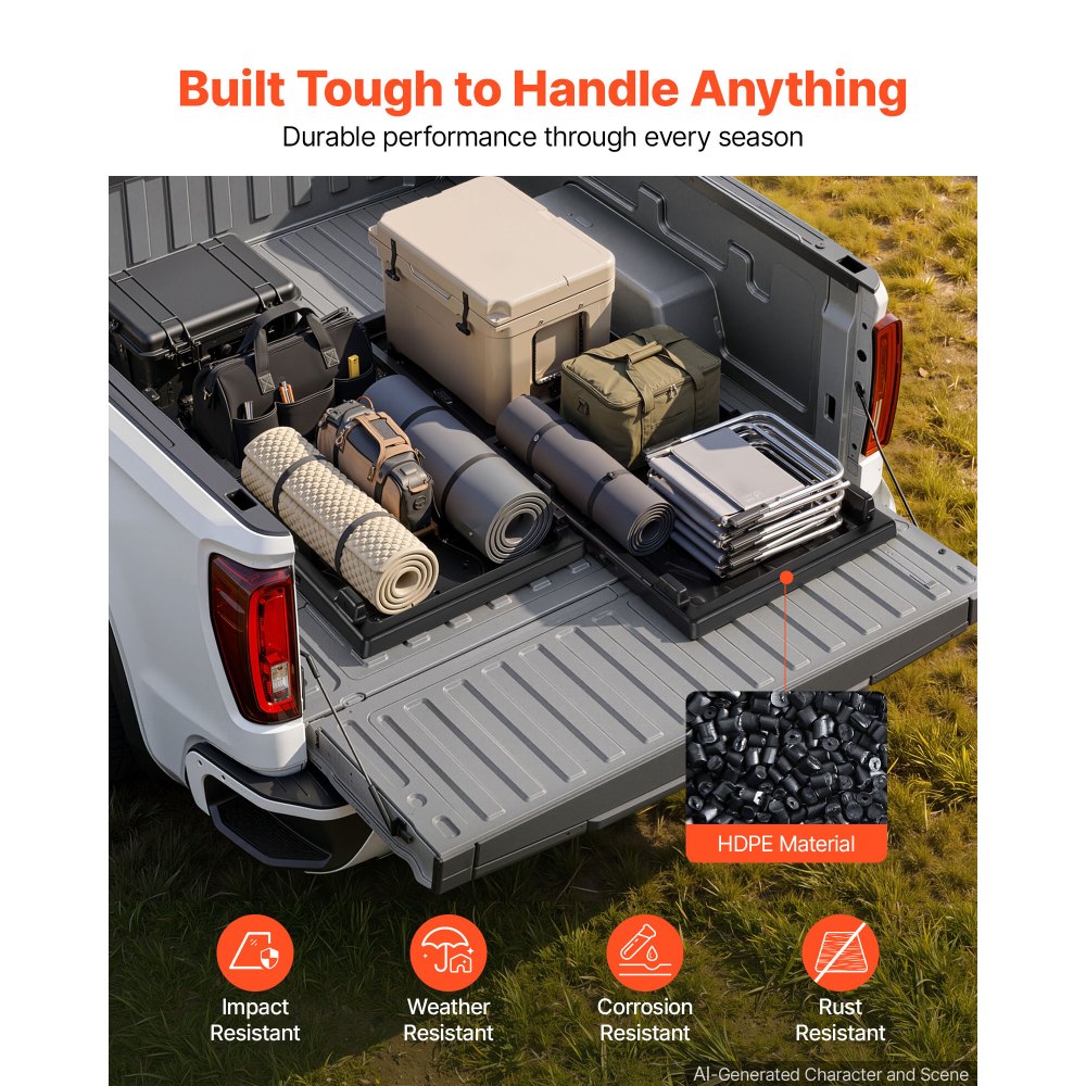 VEVOR Slide-Out Truck Bed Cargo Tray 500 lbs Capacity Fits 5'&Shorter Beds, Heavy-Duty Bed Slide, for Mid-Size Pickup Trucks, Durable HDPE Material, Easy Tailgate Access, Sliding Storage Organizer