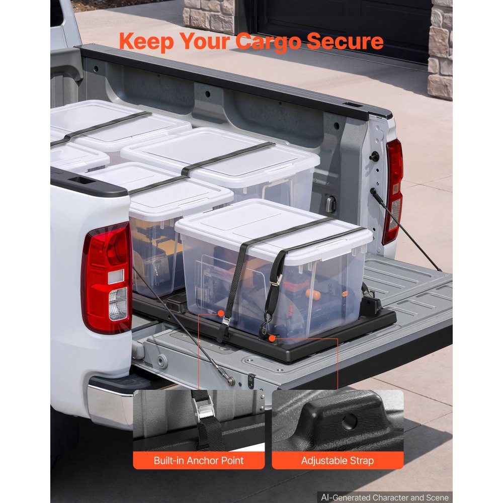 VEVOR Slide-Out Truck Bed Cargo Tray 500 lbs Capacity Fits 5'&Shorter Beds, Heavy-Duty Bed Slide, for Mid-Size Pickup Trucks, Durable HDPE Material, Easy Tailgate Access, Sliding Storage Organizer