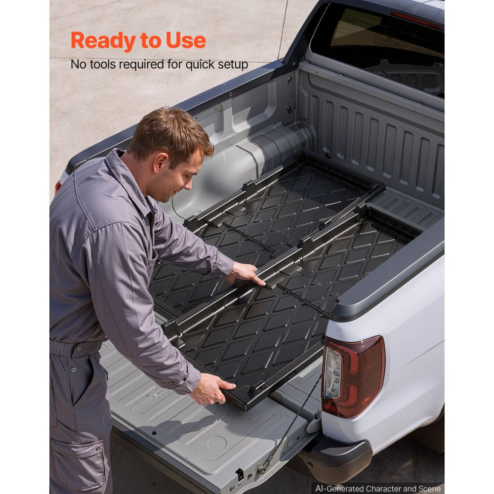 VEVOR Slide-Out Truck Bed Cargo Tray 500 lbs Capacity Fits 5'7" Beds&Longer, Heavy-Duty Bed Slide, for Full-Size Pickup Trucks, Durable HDPE Material, Easy Tailgate Access, Sliding Storage Organizer