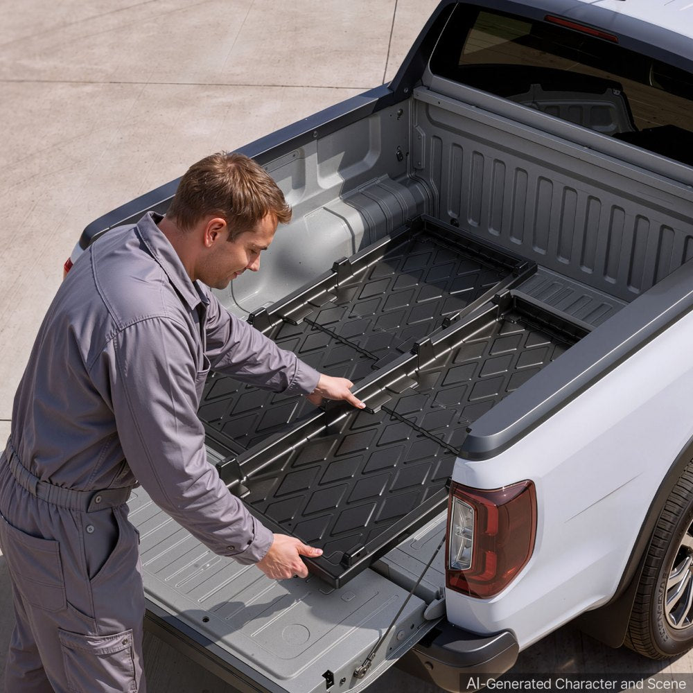 VEVOR Slide-Out Truck Bed Cargo Tray 500 lbs Capacity Fits 5'7" Beds&Longer, Heavy-Duty Bed Slide, for Full-Size Pickup Trucks, Durable HDPE Material, Easy Tailgate Access, Sliding Storage Organizer