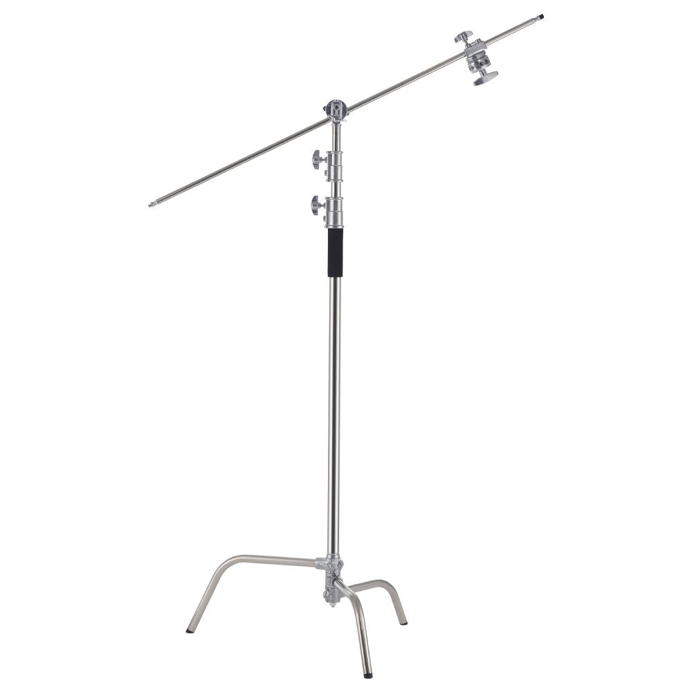 VEVOR C Stand with Boom Arm, Max Height 10.83 ft/330 cm, Stainless Steel Heavy Duty Photography Light Stand with 4.8-9.8 ft Adjustable Height, 2 Grip Head for Studio Monolight, Softbox, Reflector