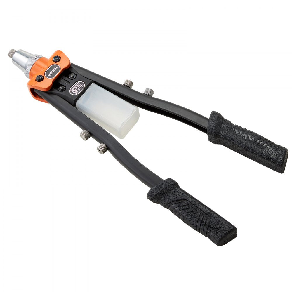 VEVOR Pop Rivet Gun Kit, with 230 Blind Rivets, Two-Handed Riveter with 5 Interchangeable Nosepieces, 5 Drill Bits, and a Carrying Case, Manual Riveting Tool for Metal, Automotive, Home, and DIY