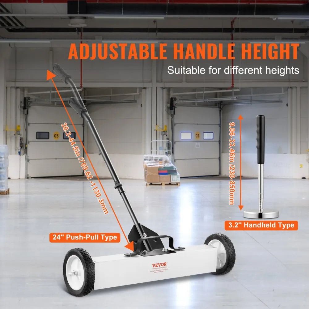 VEVOR 24-Inch Magnetic Sweeper with Wheels, 50 lbs Capacity, with Telescoping Magnetic Pickup Tool, Adjustable Handle, Magnetic Pickup Sweeper to Pick Up Nails and Screws, for Workshop, Garage, Yard
