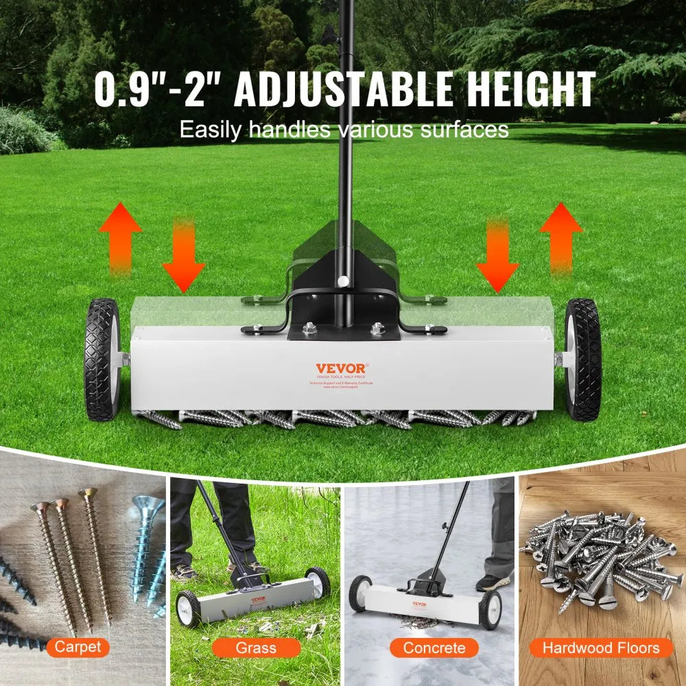 VEVOR 24-Inch Magnetic Sweeper with Wheels, 50 lbs Capacity, with Telescoping Magnetic Pickup Tool, Adjustable Handle, Magnetic Pickup Sweeper to Pick Up Nails and Screws, for Workshop, Garage, Yard