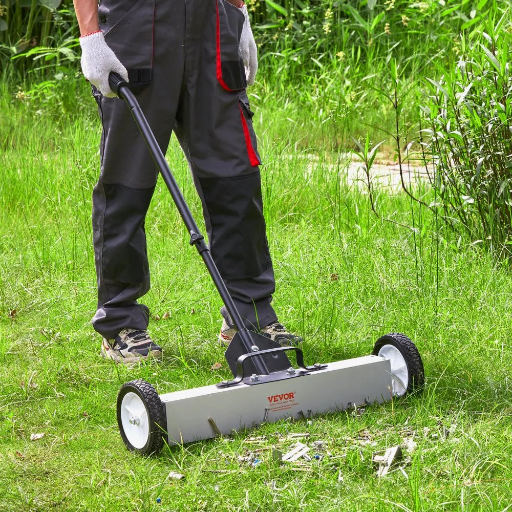 VEVOR 24-Inch Magnetic Sweeper with Wheels, 50 lbs Capacity, with Telescoping Magnetic Pickup Tool, Adjustable Handle, Magnetic Pickup Sweeper to Pick Up Nails and Screws, for Workshop, Garage, Yard