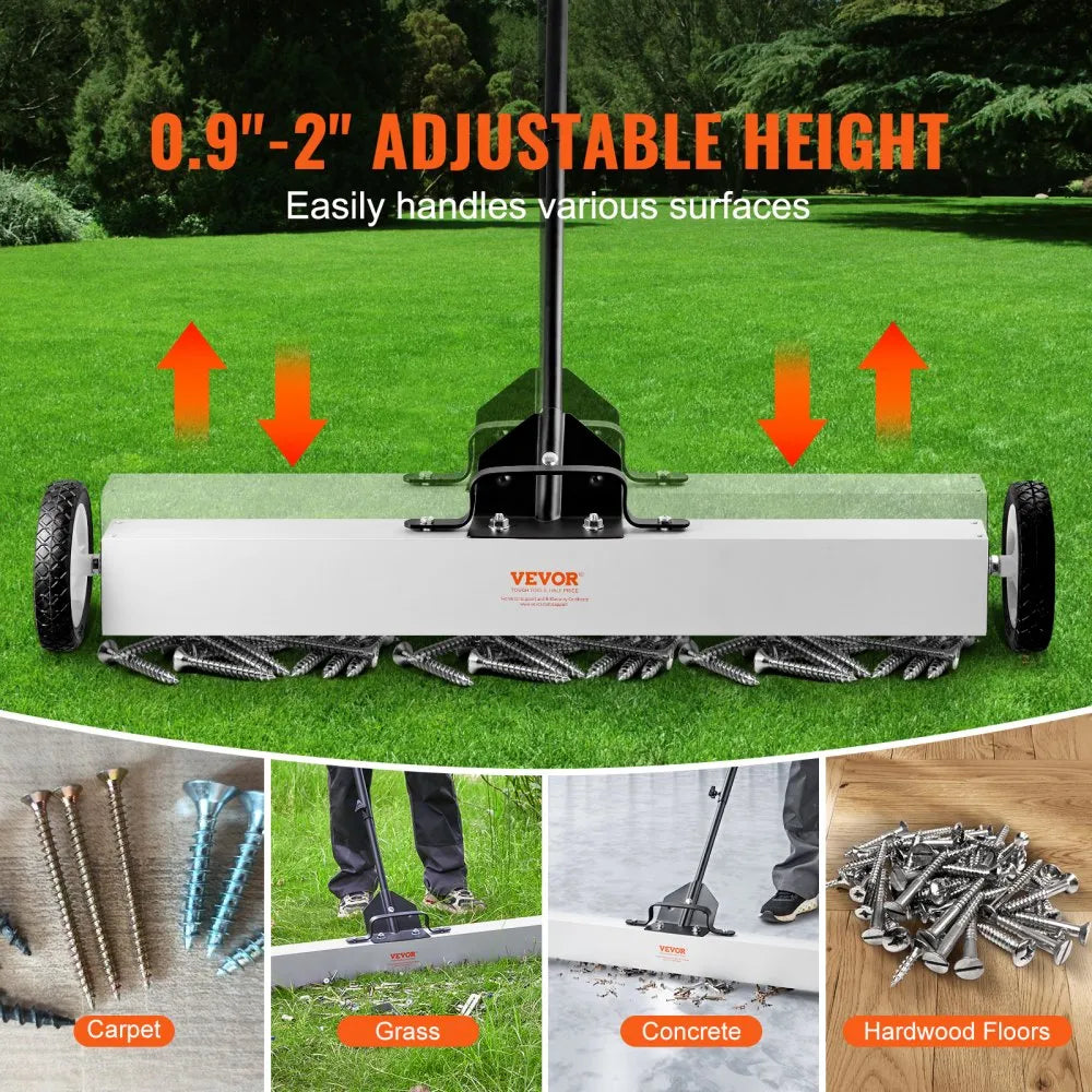 VEVOR 36-Inch Magnetic Sweeper with Wheels, 55 lbs Capacity, with Telescoping Magnetic Pickup Tool, Adjustable Handle, Magnetic Pickup Sweeper to Pick Up Nails and Screws, for Workshop, Garage, Yard