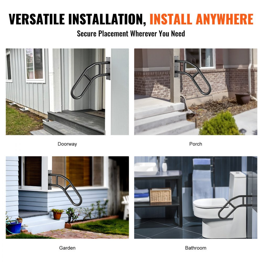 VEVOR Handrails for Outdoor Steps, 29" Length Wall Mount Safety Railings for 1-3 Steps, U-Shaped Handrail with Matte Black Finished, Stair Handrails for Kids, Elderly, Pregnant Women, Disabled 2 PCS