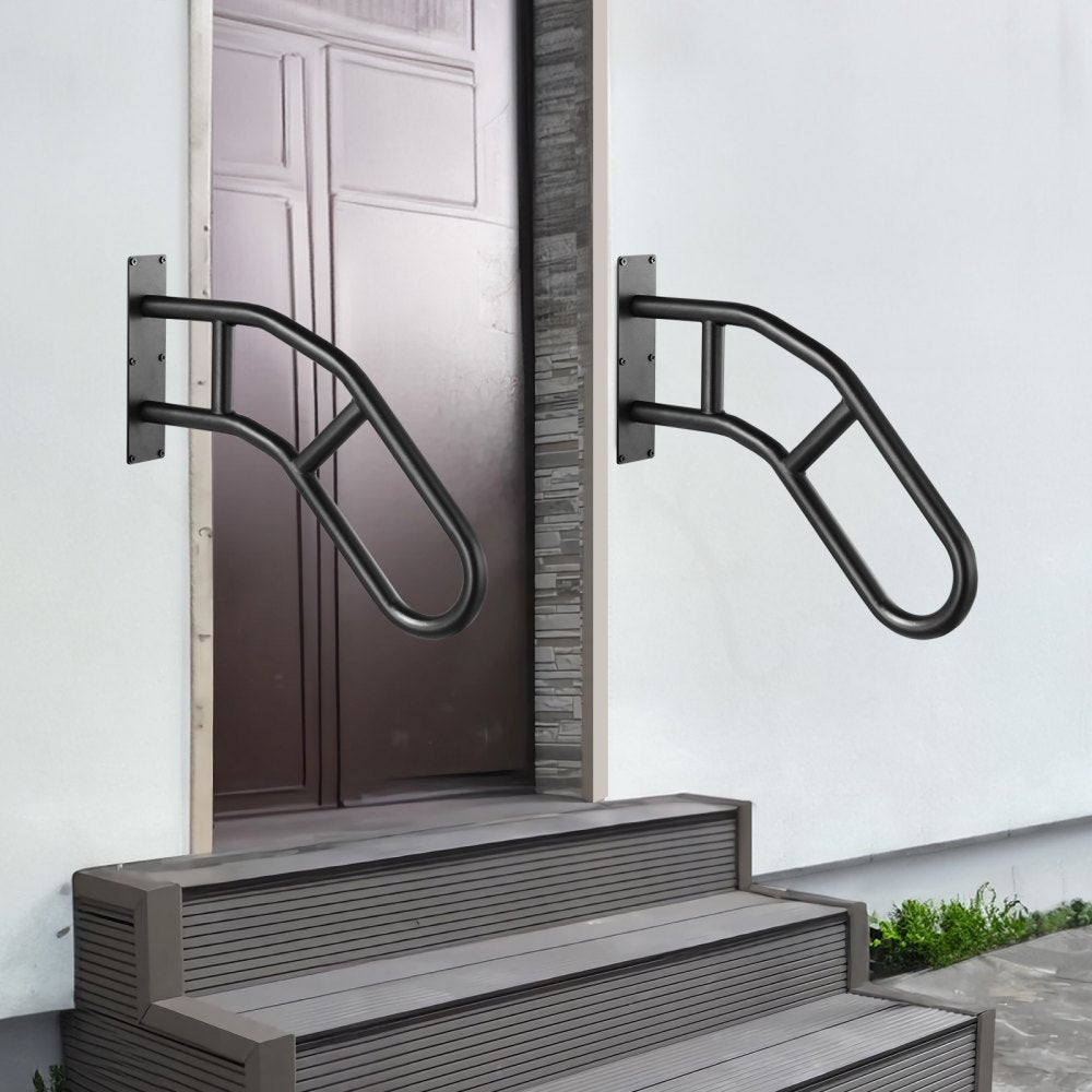 VEVOR Handrails for Outdoor Steps, 29" Length Wall Mount Safety Railings for 1-3 Steps, U-Shaped Handrail with Matte Black Finished, Stair Handrails for Kids, Elderly, Pregnant Women, Disabled 2 PCS