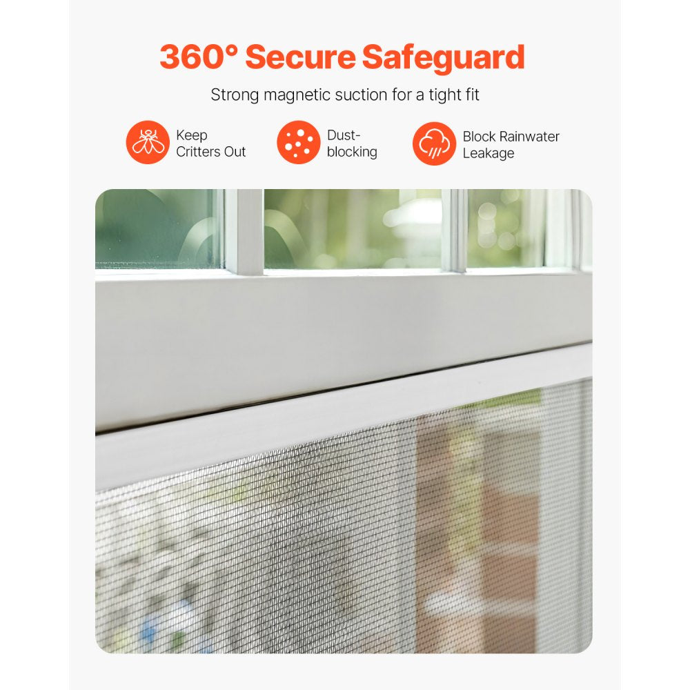 VEVOR Magnetic Window Screen,  58.27 x 39.17 inch PVC and Fiberglass Mesh, White Frames with Black Magnetic Strip and Wind Clips, No Drilling Easy Installation, Magnetic Screen for House Window