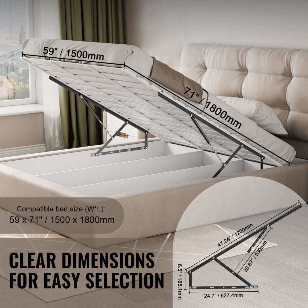 VEVOR Bed Lift, 59x71 in Compatible Bed Size 154 lbs Load Bearing, DIY Wall Bed Mechanical Hardware Kit Vertical Deluxe, Pneumatic Lever Heavy Duty Bed Support, Folding Wall Bed for Guestroom