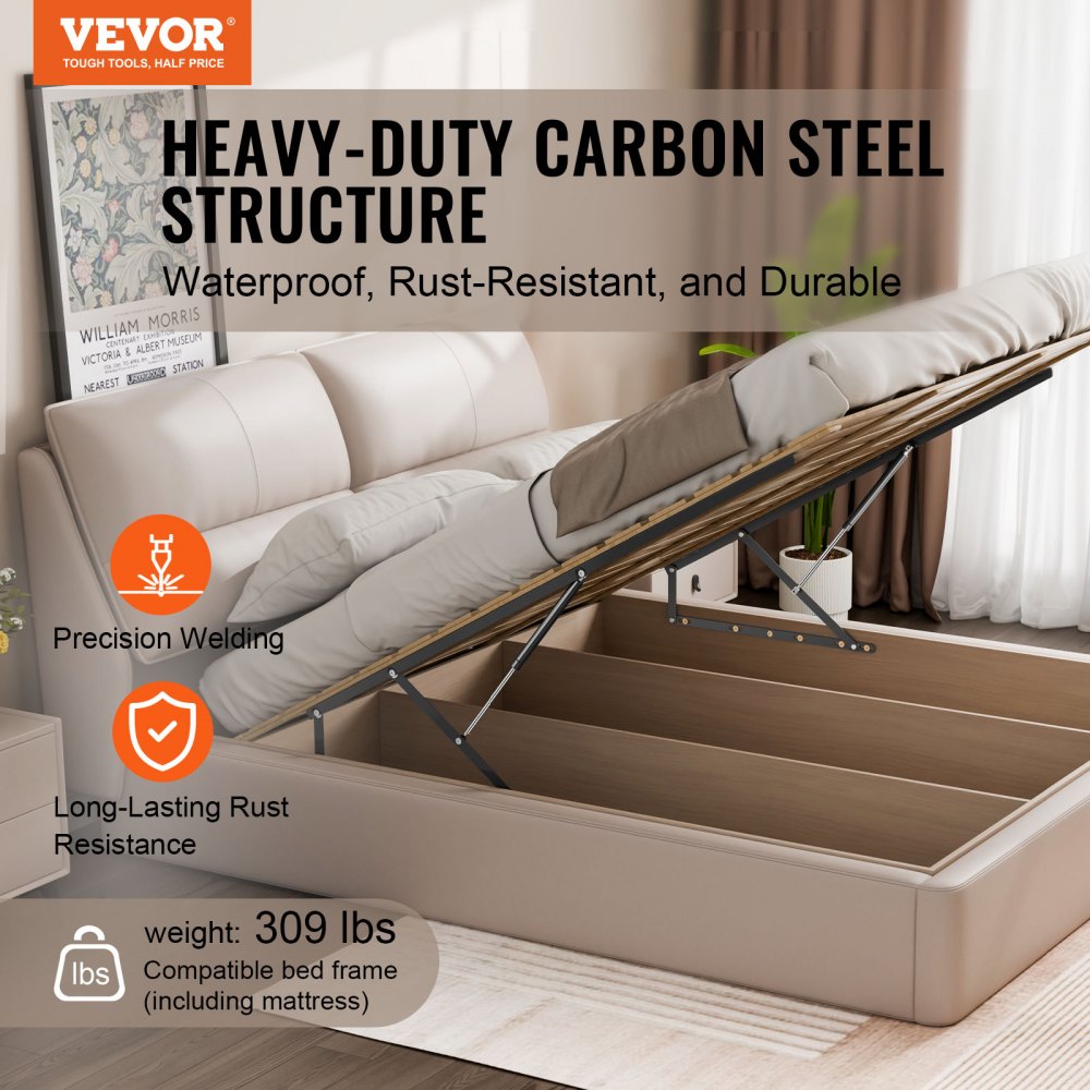 VEVOR Bed Lift, 59x79 in Compatible Extra-large Size 309 lbs Load Bearing, DIY Wall Bed Mechanical Hardware Kit Vertical Deluxe, Pneumatic Lever Heavy Duty Support, Folding for Guestroom