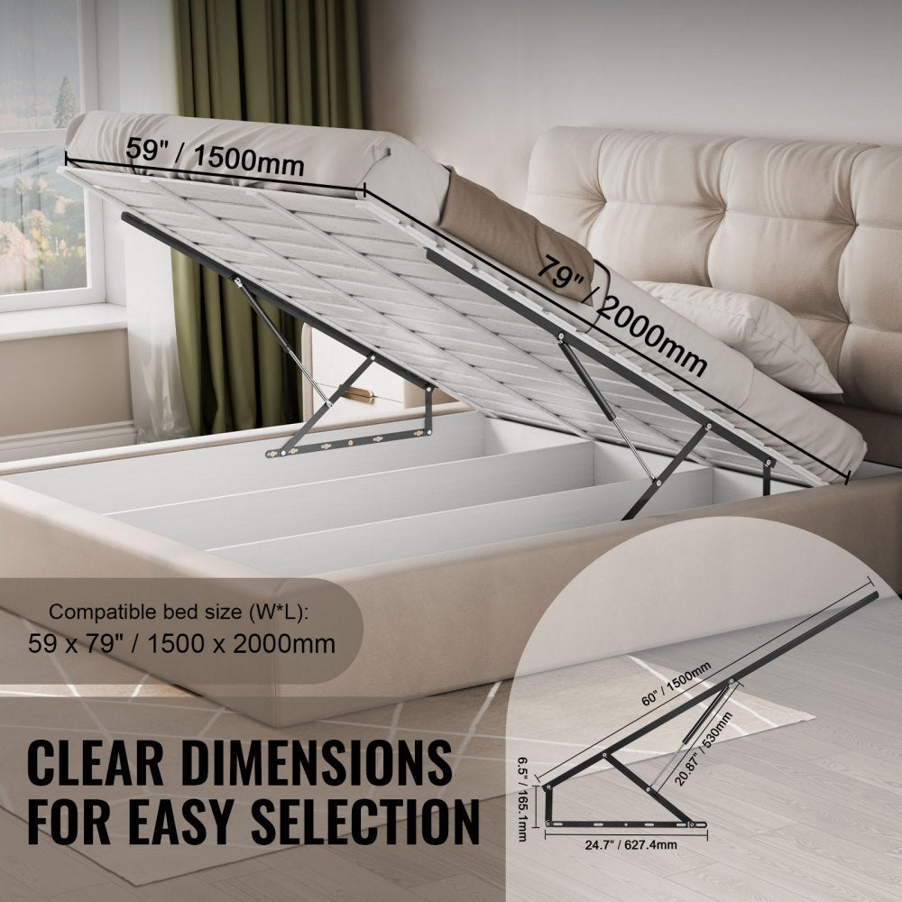 VEVOR Bed Lift, 59x79 in Compatible Bed Size 265 lbs Load Bearing, DIY Wall Bed Mechanical Hardware Kit Vertical Deluxe, Pneumatic Lever Heavy Duty Bed Support, Folding Wall Bed for Guestroom