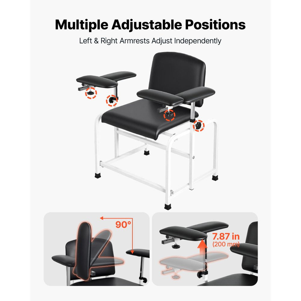 VEVOR Phlebotomy Chair 750LBS Capacity Blood Draw Medical Chair, Comfortable Blood Drawing Chairs with Adjustable Armrests, Soft Padded Seat, Easy-to-Clean PVC Leather for Hospitals Clinics