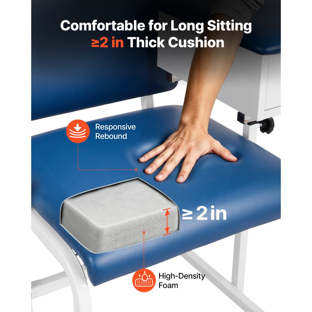 VEVOR Phlebotomy Chair 500LBS Blood Draw Medical Chair with Drawer, Comfortable Blood Drawing Chairs with Adjustable Armrests, Soft Padded Seat, Easy-to-Clean PVC Leather for Hospitals Clinics