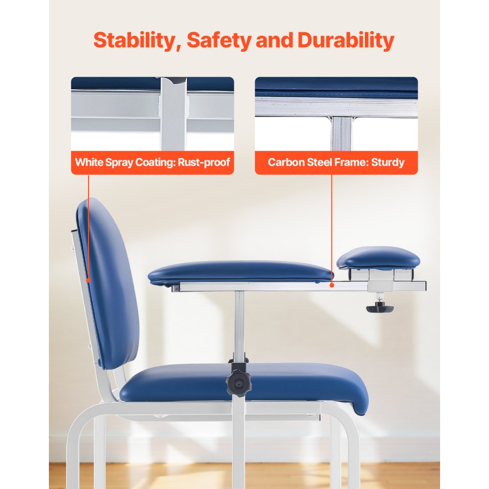 VEVOR Phlebotomy Chair, Blood Draw Chair with Adjustable Armrests and Flip Arm, 400LBS Loading Blood Drawing Medical Chair with Soft Padded Seat, Easy-to-Clean PVC Leather for Hospitals, Labs, Clinics