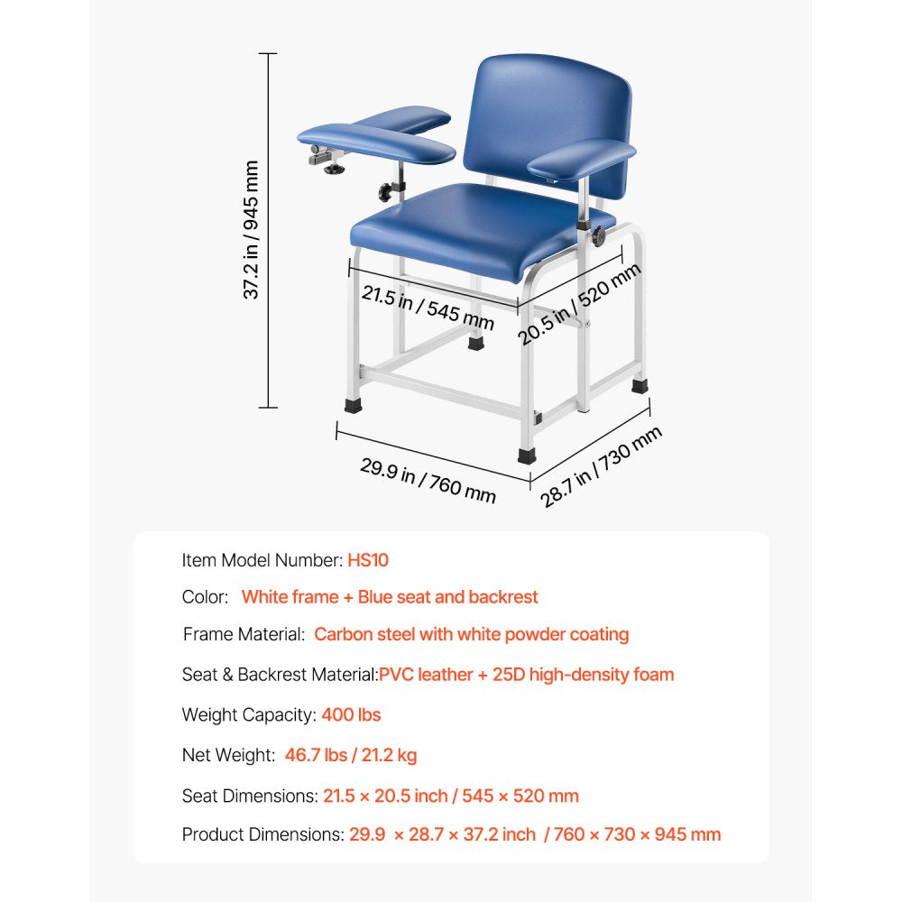 VEVOR Phlebotomy Chair, Blood Draw Chair with Adjustable Armrests and Flip Arm, 400LBS Loading Blood Drawing Medical Chair with Soft Padded Seat, Easy-to-Clean PVC Leather for Hospitals, Labs, Clinics