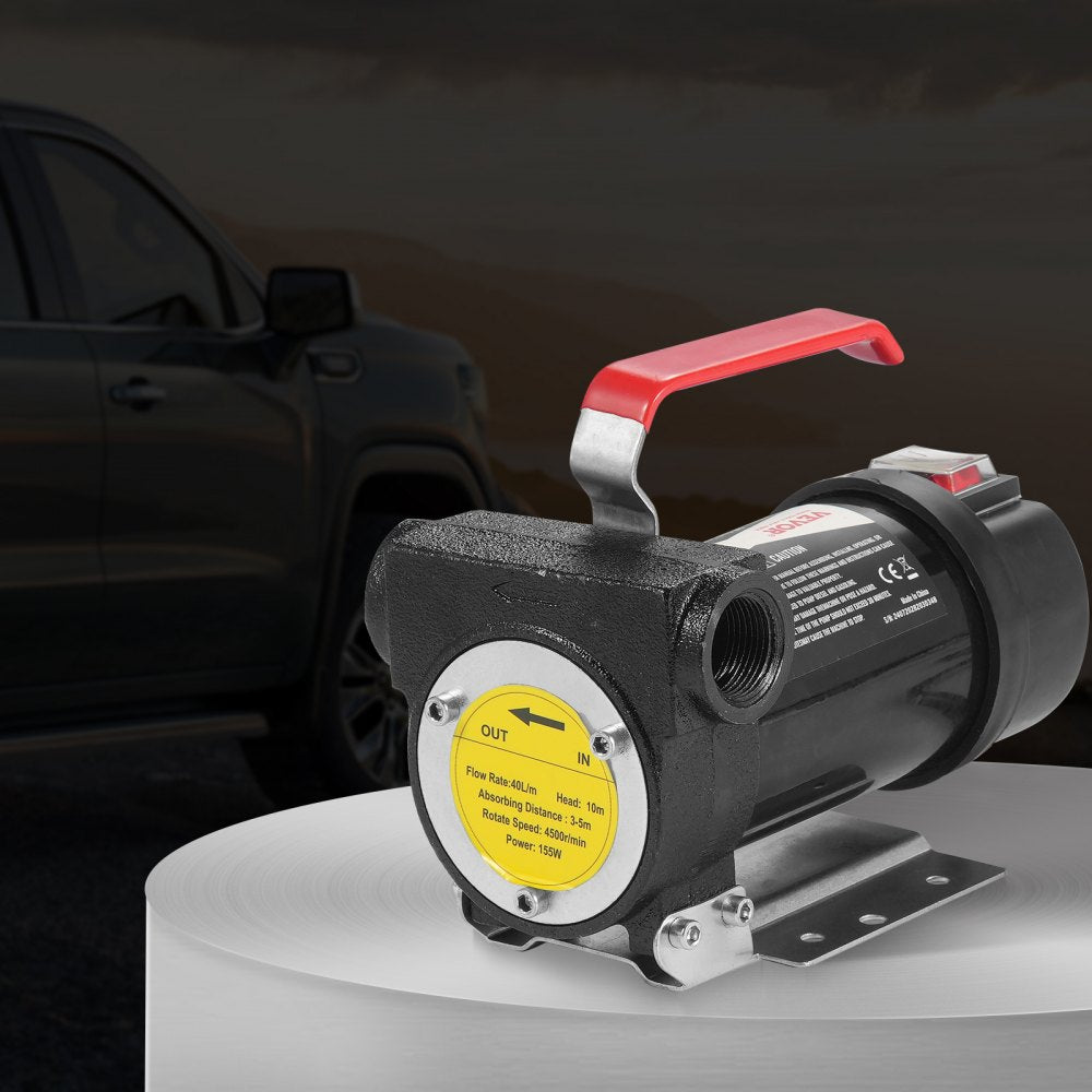 VEVOR Fuel Transfer Pump, 12V DC 10 GPM 1/4 HP, Portable Electric Diesel Transfer Pump with Automatic Shut-Off Fuel Nozzle, High Flow, Long Inlet & Outlet Hose for Diesel, Kerosene, Transformer Fuel
