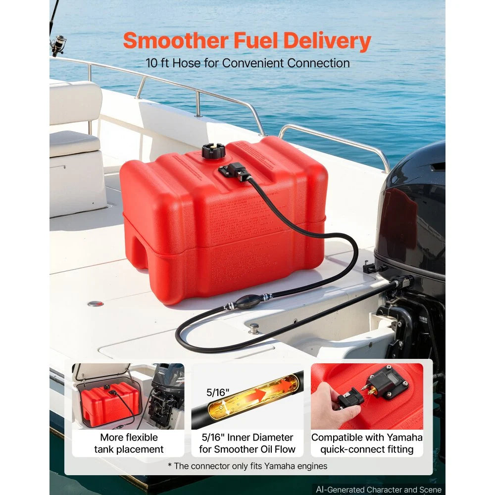 VEVOR Marine Fuel Tank, 12 Gallon Boat Gas Tank Portable Outboard Gas Can, for Outboard Engine Boats, Yacht, Fishing Boat, Deck Boat, Gas Container, Fuel Gauge, Hose & Primer Bulb, Premium HDPE, Red