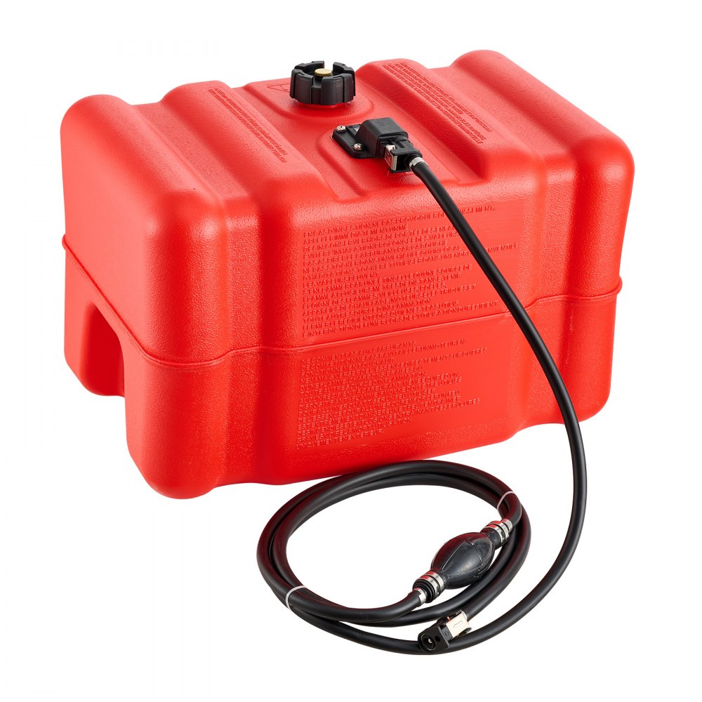 VEVOR Marine Fuel Tank, 12 Gallon Boat Gas Tank Portable Outboard Gas Can, for Outboard Engine Boats, Yacht, Fishing Boat, Deck Boat, Gas Container, Fuel Gauge, Hose & Primer Bulb, Premium HDPE, Red
