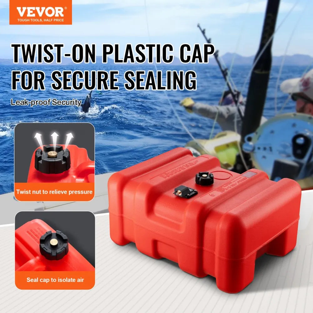VEVOR Portable Fuel Tank, 12 Gallon/55L, Plastic Outboard Marine Tank with Hose, Easy to Carry for Yacht, Fishing, Deck Boats, Red