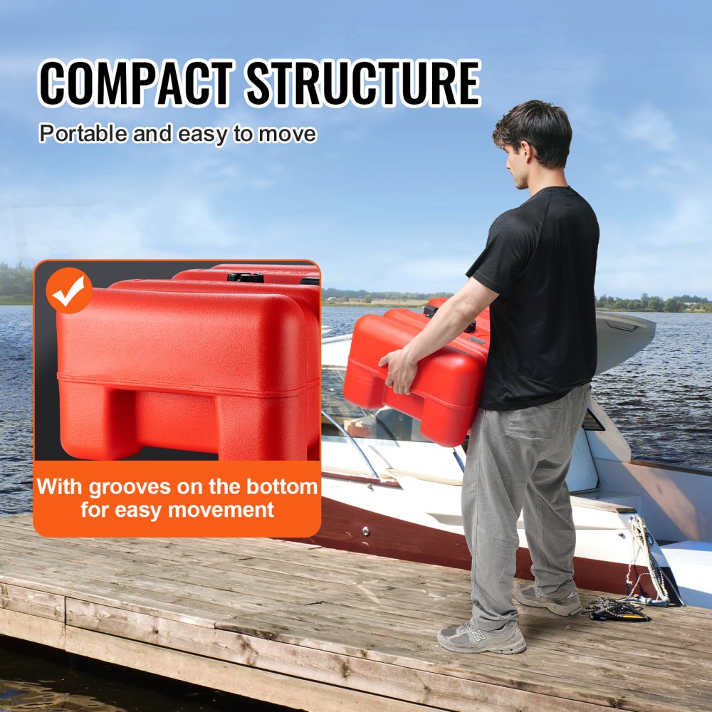 VEVOR Portable Fuel Tank, 12 Gallon/55L, Plastic Outboard Marine Tank with Hose, Easy to Carry for Yacht, Fishing, Deck Boats, Red