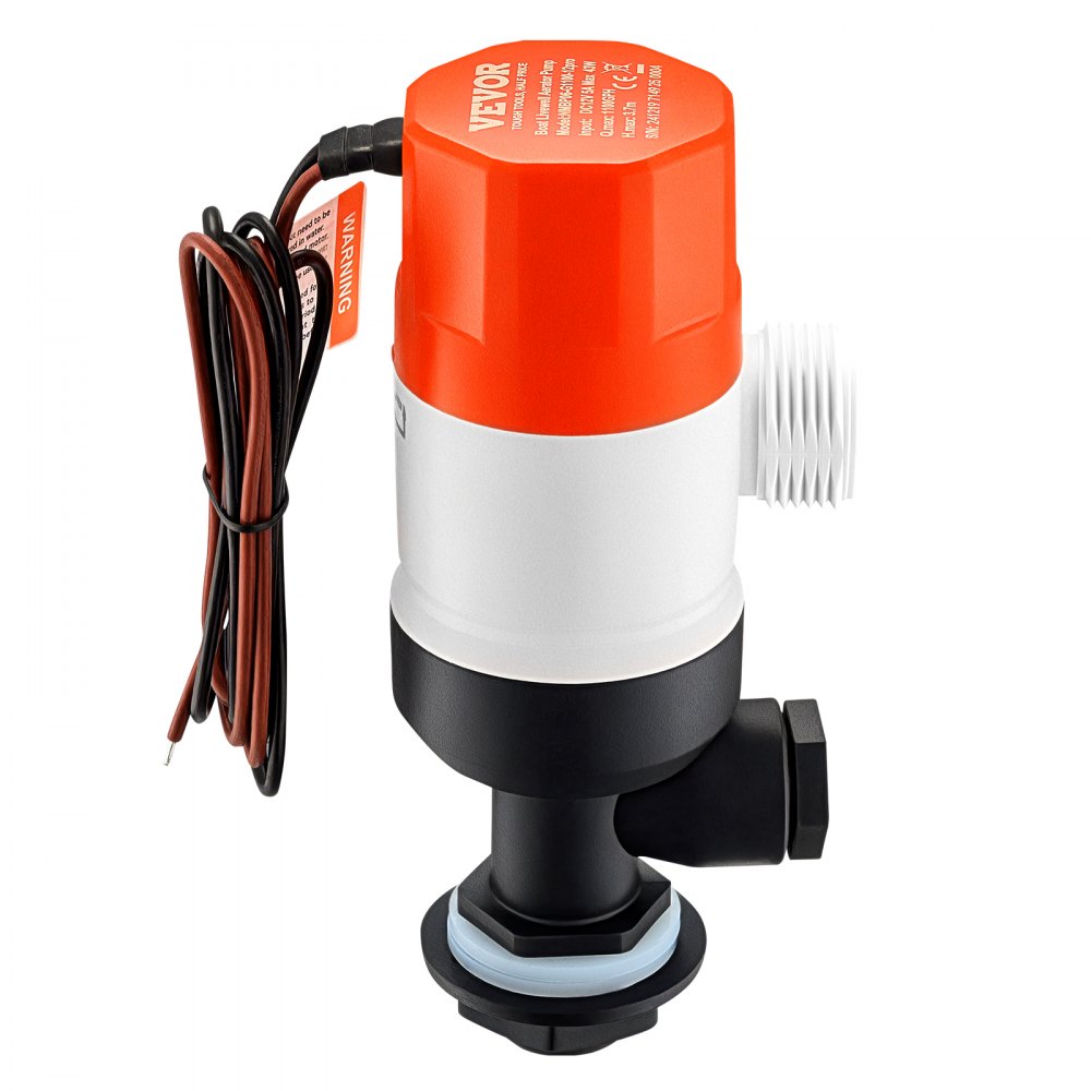 VEVOR Livewell Pump for Boat, 12V 1100 GPH Straight Livewell Aerator Pump with Dual Inlet, ABA Housing & Detachable Motor Cartridge, Corrosion-Resistant Livewell/Baitwell Pump for Freshwater Saltwater
