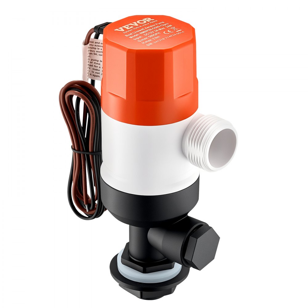 VEVOR Livewell Pump for Boat, 12V 500 GPH Straight Livewell Aerator Pump with Dual Inlets, ABA Housing & Detachable Motor Cartridge, Corrosion-Resistant Livewell/Baitwell Pump for Freshwater Saltwater