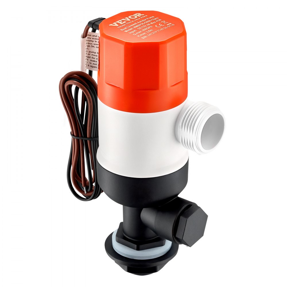 VEVOR Livewell Pump for Boat, 12V 800 GPH Straight Livewell Aerator Pump with Dual Inlet, ABA Housing & Detachable Motor Cartridge, Corrosion-Resistant Livewell/Baitwell Pump for Freshwater Saltwater