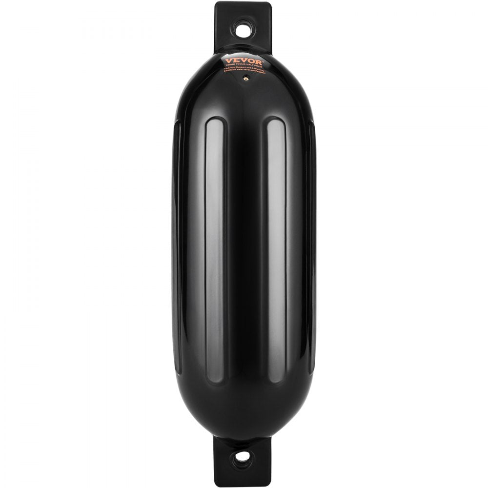 VEVOR Boat Fenders, 8.5" x 26" Boat Bumpers for Docking, Inflatable Ribbed Fender with Center Holes, Marine Boat Dock Fender Bumper with Air Pump, 4 Needles and 4 Ropes and Storage Bag, Black