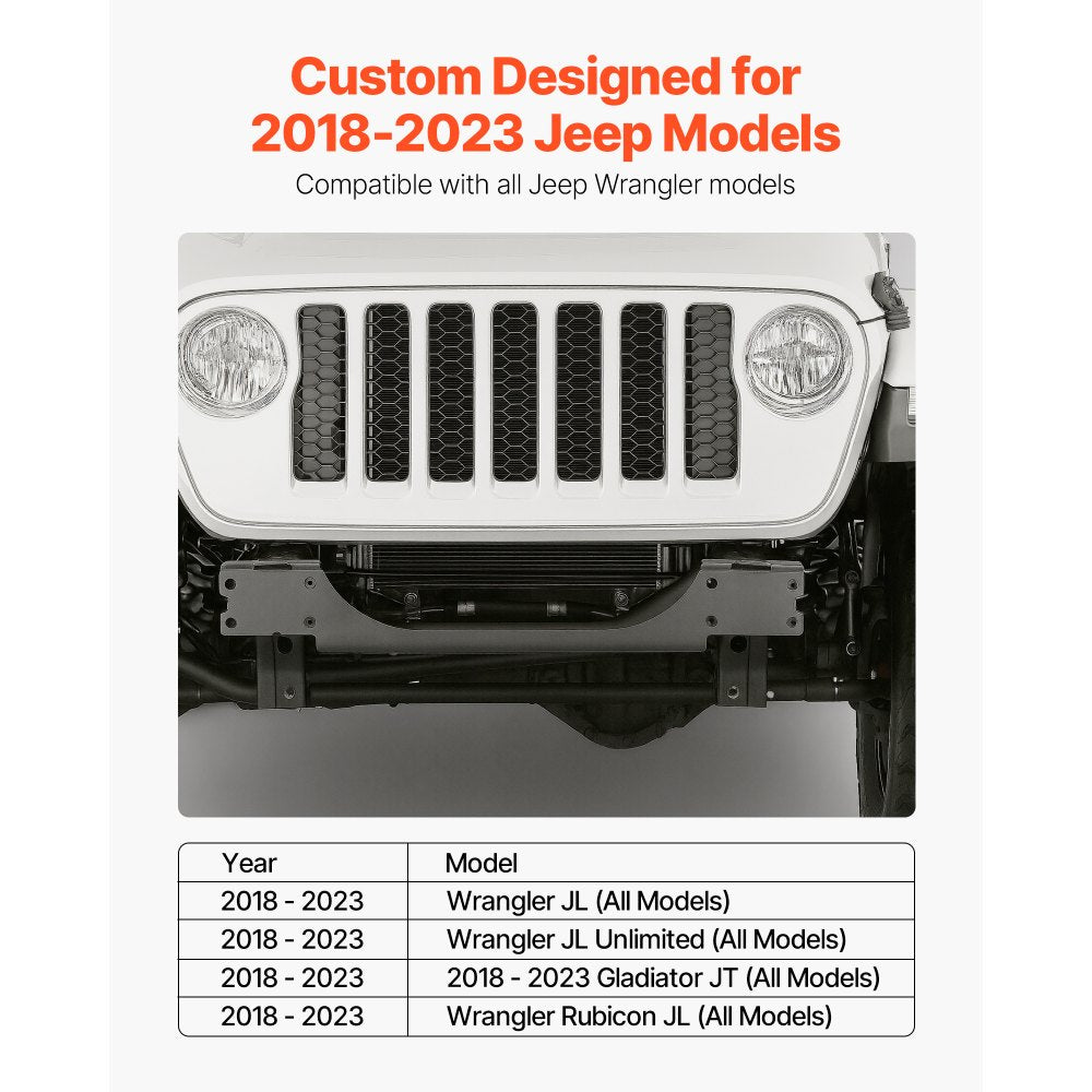 VEVOR Winch Mount, Winch Capacity of 12000 lbs / 5443 kg, Trailer Hitch Winch Mount for Select Jeep Wrangler JL/JLU & Gladiator JT Model (2018-2023), 2 Mounting Hole Design, Powder Coated Steel, Black