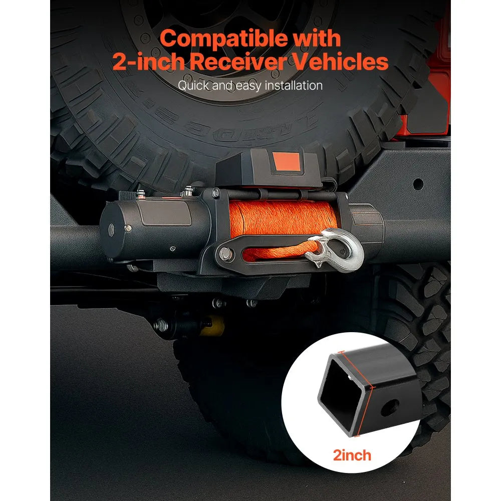 VEVOR Winch Mount, 15000 lbs / 6803 kg Load Capacity, Trailer Hitch Winch Mount with 50.8 mm Receiver, 2 Mounting Hole Design, Powder Coated Steel, Suitable for ATV UTV Pickup Truck, Black