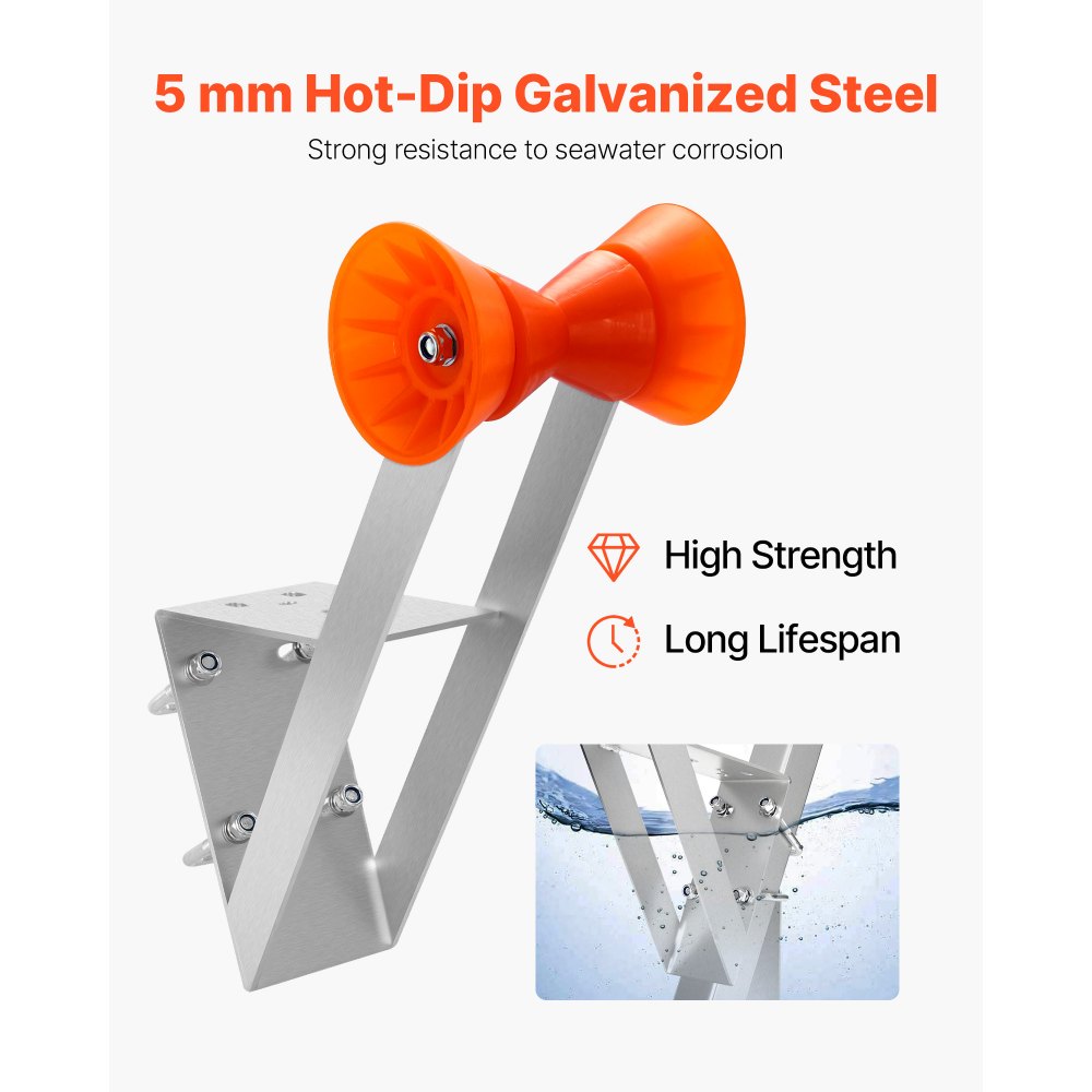 VEVOR Boat Trailer Winch Stand, 2 to 3-inch Winch Posts, Boat Trailer Winch Seat with TPU Orange Roller & U-Bolts, Suitable for Jet Ski, Sailboat, Fishing Boat, Speedboat (Galvanized), Silver