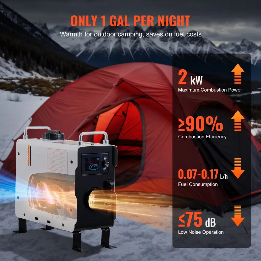 VEVOR 2KW Diesel Heater, 12V/24V All in One Diesel Air Heater, with Bluetooth APP Control, Remote Control and Display Screen, CO Alarm, Fast Heating Portable Diesel Heater for Vehicles and Outdoors