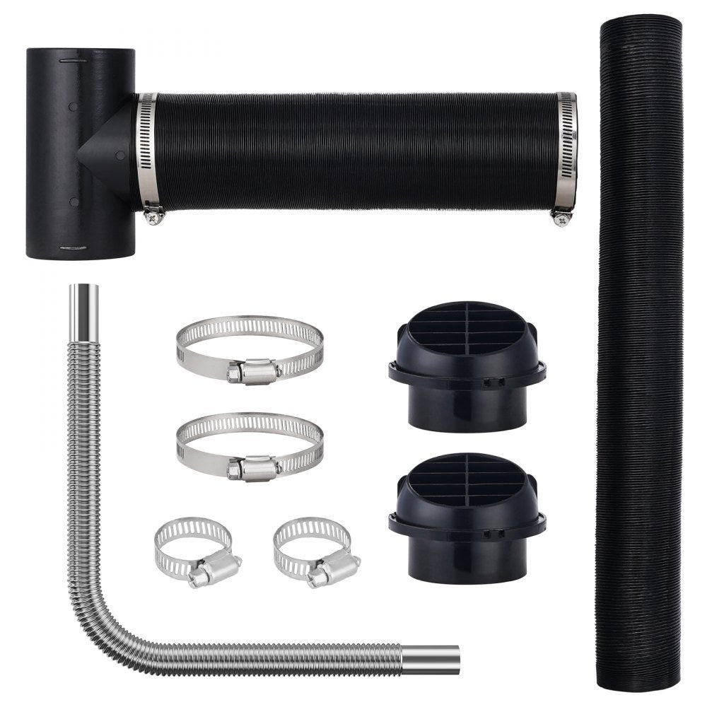 VEVOR Diesel Heater Pipe Ducting Set, 3" Extendable Air Duct Hose, 1" Stainless Steel Exhaust Pipe, 2 Air Vents, Tee Air Outlet Connector and Hose Clamps, for 5KW/8KW Diesel Parking Heaters