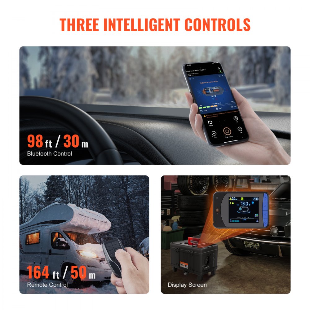 VEVOR 8KW Diesel Heater, 12V/24V All in One Diesel Air Heater, with Bluetooth APP Control, Remote Control and Display Screen, CO Alarm, Fast Heating Portable Diesel Heater for Vehicles and Garage