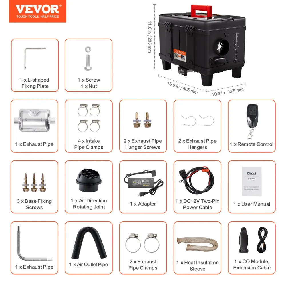 VEVOR 8KW Diesel Heater, 12V/24V All in One Diesel Air Heater, with Bluetooth APP Control, Remote Control and Display Screen, CO Alarm, Fast Heating Portable Diesel Heater for Vehicles and Garage