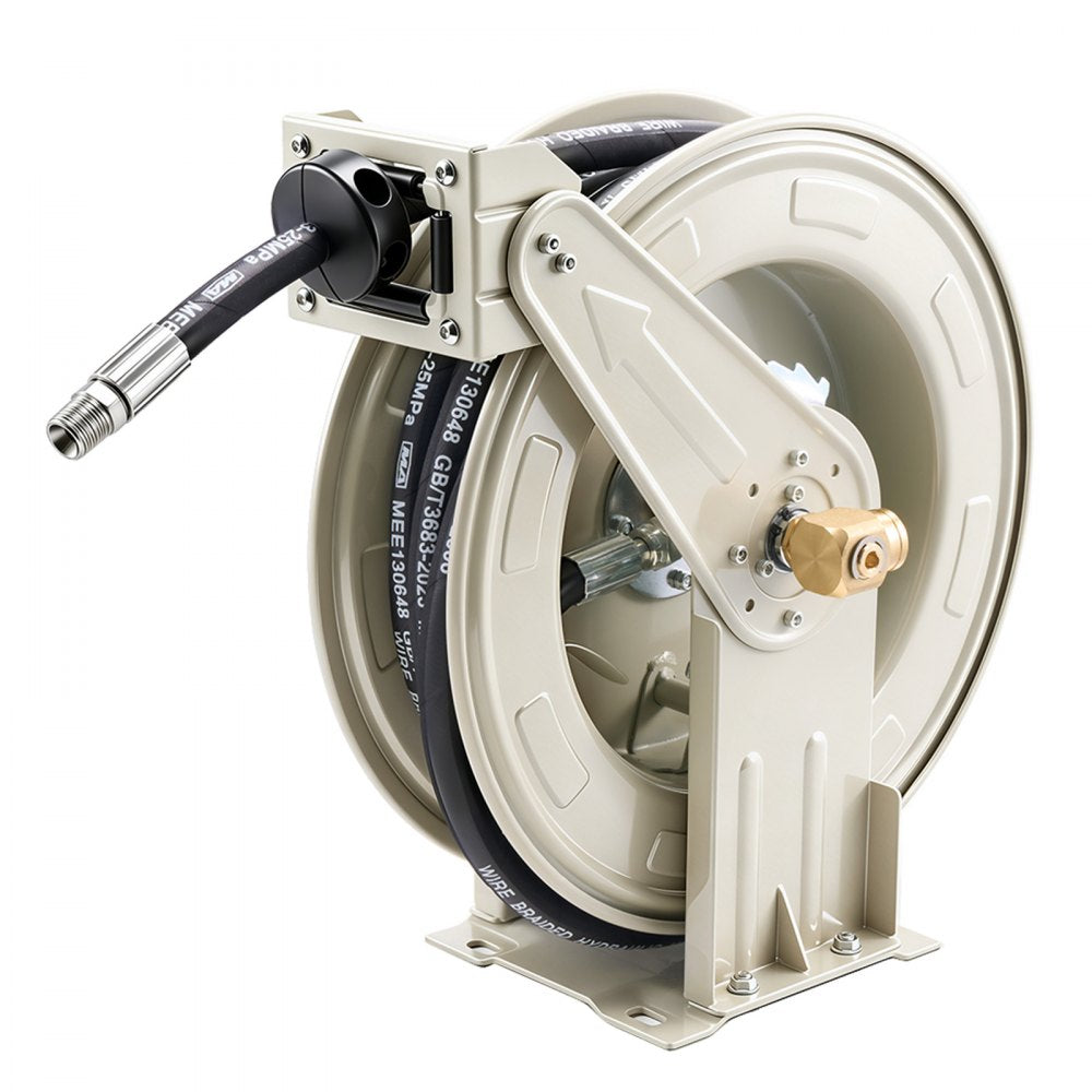 VEVOR Oil Hose Reel, 1/2 inch x 33 ft Retractable, Spring Driven Auto Swivel Rewind, Max 3625 PSI, Heavy-Duty Carbon Steel Construction with Steel Wire Braided Hose, for Engine / Gear / Hydraulic Oil