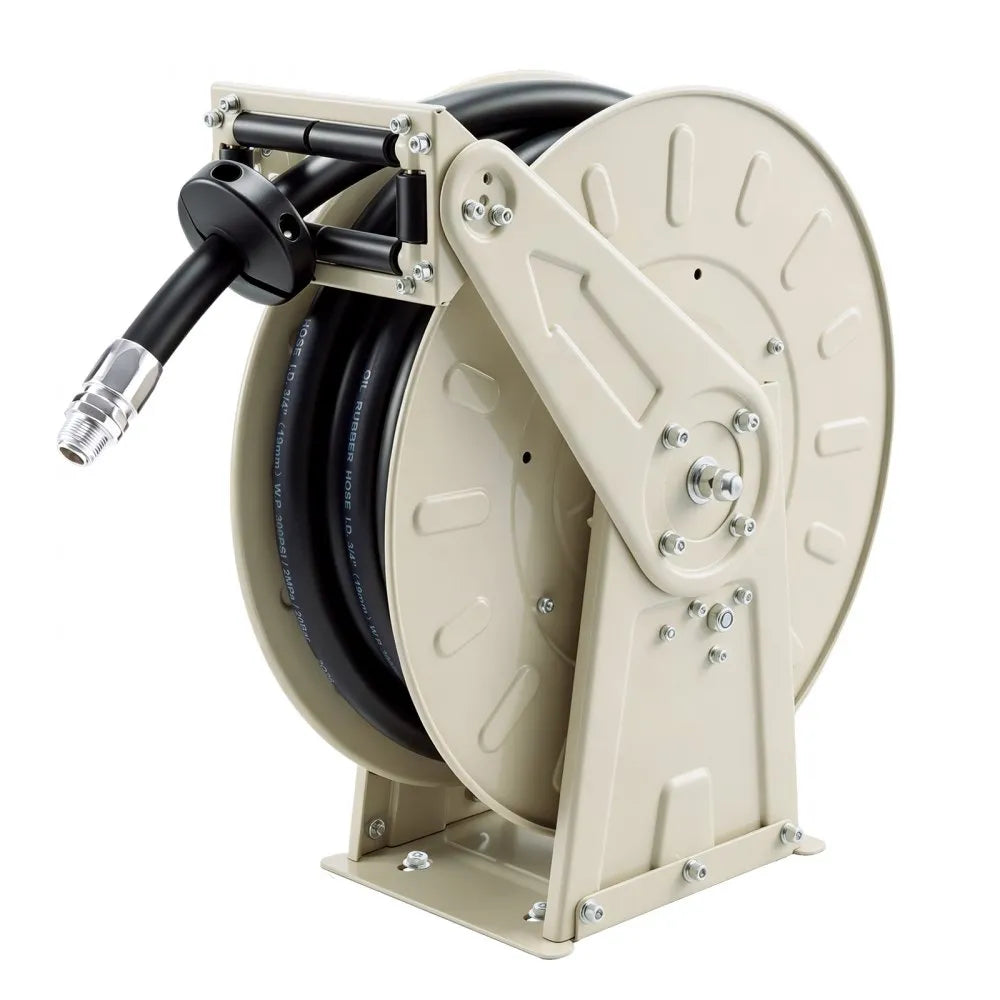 VEVOR Fuel Hose Reel, 3/4 inch x 33 ft Retractable, Spring Driven Auto Swivel Rewind, 300 PSI, Heavy-Duty Carbon Steel Construction with Industrial Grade Rubber Hose, for Diesel Fuel, Kerosene