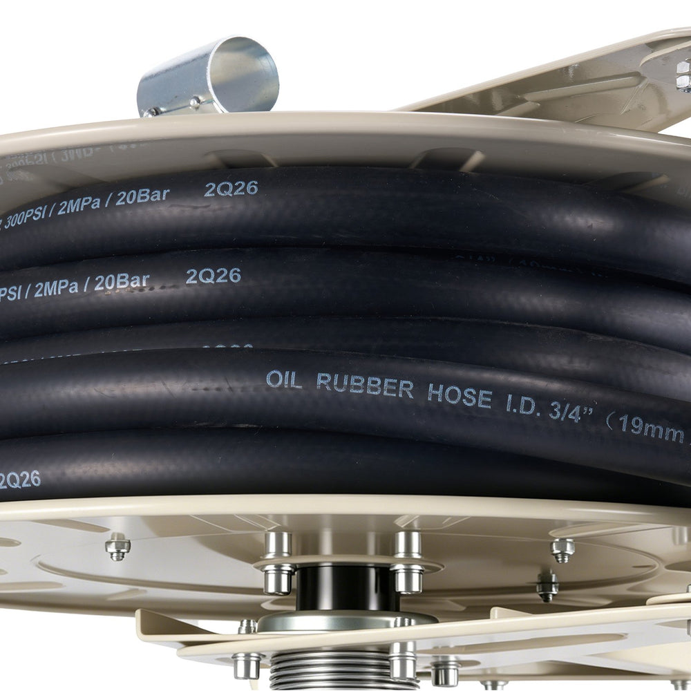 VEVOR Fuel Hose Reel, 3/4 inch x 50 ft Retractable, Spring Driven Auto Swivel Rewind, 300 PSI, Heavy-Duty Carbon Steel Construction with Industrial Grade Rubber Hose, for Diesel Fuel, Kerosene